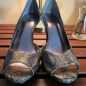 Alfani grey d’orsay open toe faux snakeskin heels